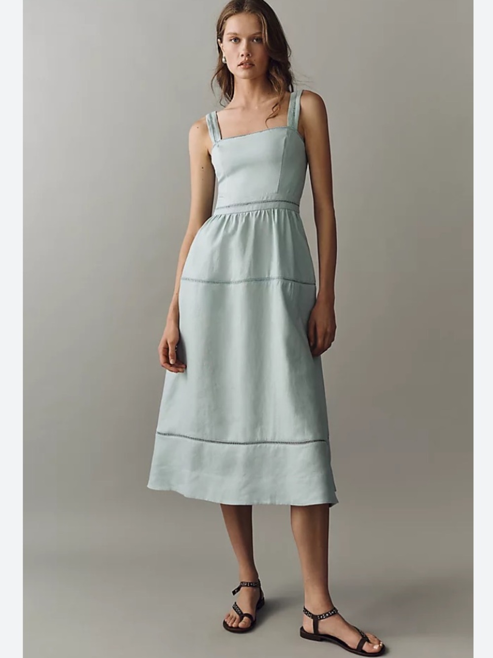 REFORMATION Dress NWT Everett Linen Anthropologie Midi in Aquamarine Size 6
